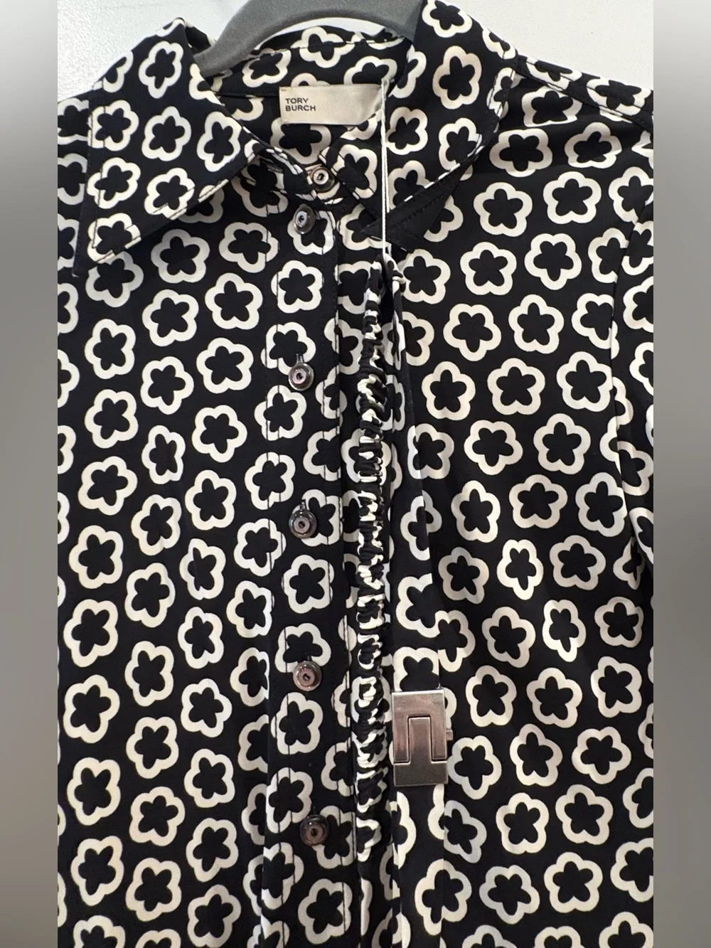 Tory Burch Black and White Patterned Long Sleeve Midi Dress NWOT
